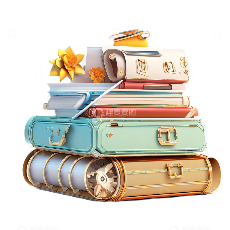 高清大图下载【趣麦麦图】3D立体卡通书籍读书一摞