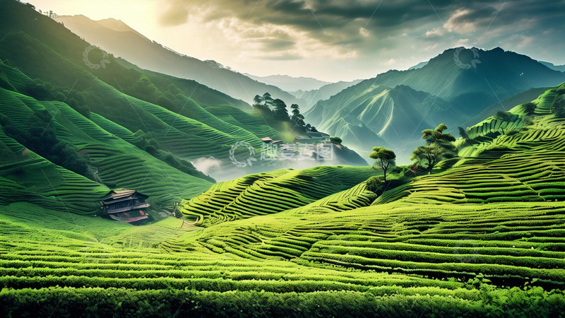 茶山茶田茶园风景背景