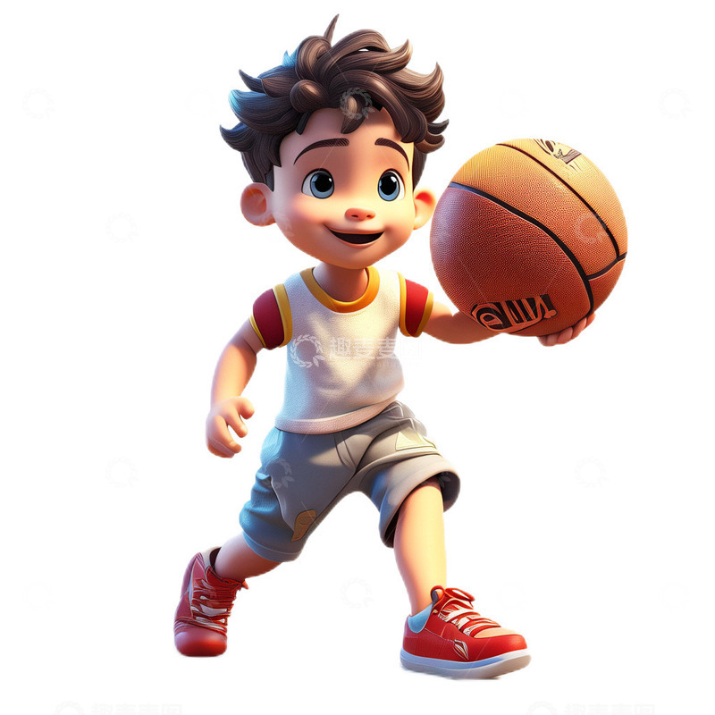 高清大图下载【趣麦麦图】3D立体卡通打篮球男孩运动