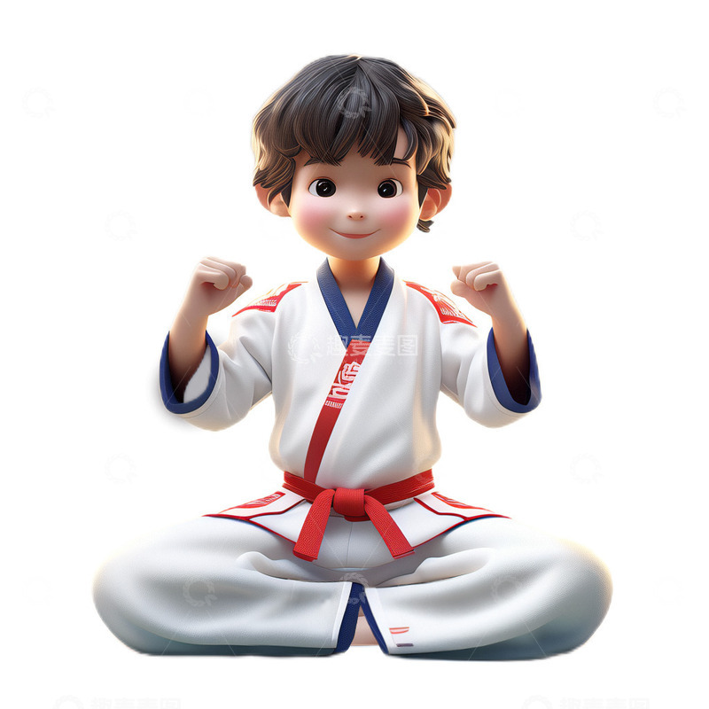 高清大图下载【趣麦麦图】3D立体卡通男孩跆拳道运动锻炼