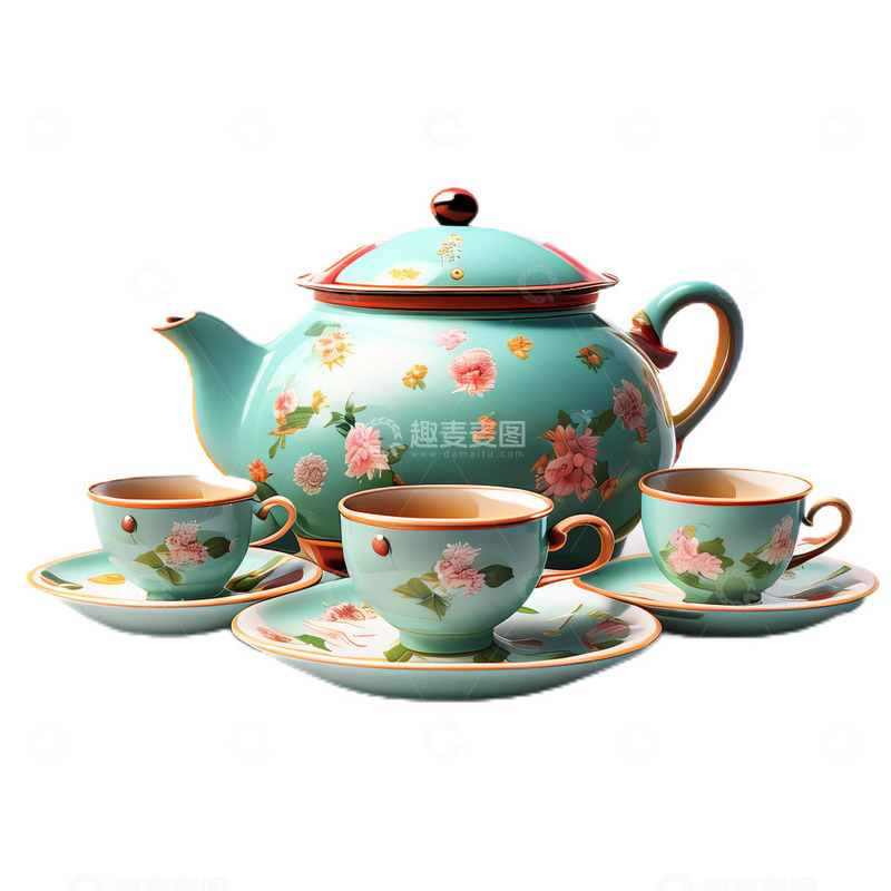 高清大图下载【趣麦麦图】3D立体卡通茶具一套复古