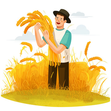 农民手抱麦穗插画素材