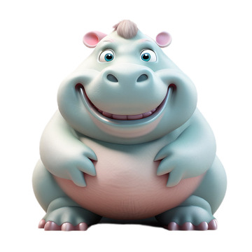 3D立体卡通肥胖河马动物淡蓝色