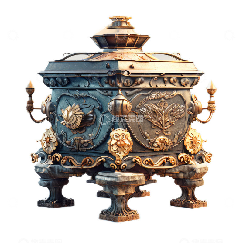 高清大图下载【趣麦麦图】3D立体卡通复古金属鼎
