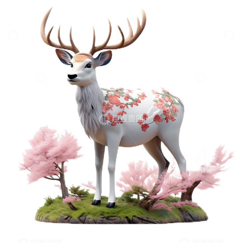 高清大图下载【趣麦麦图】3D立体卡通动物小鹿梅花
