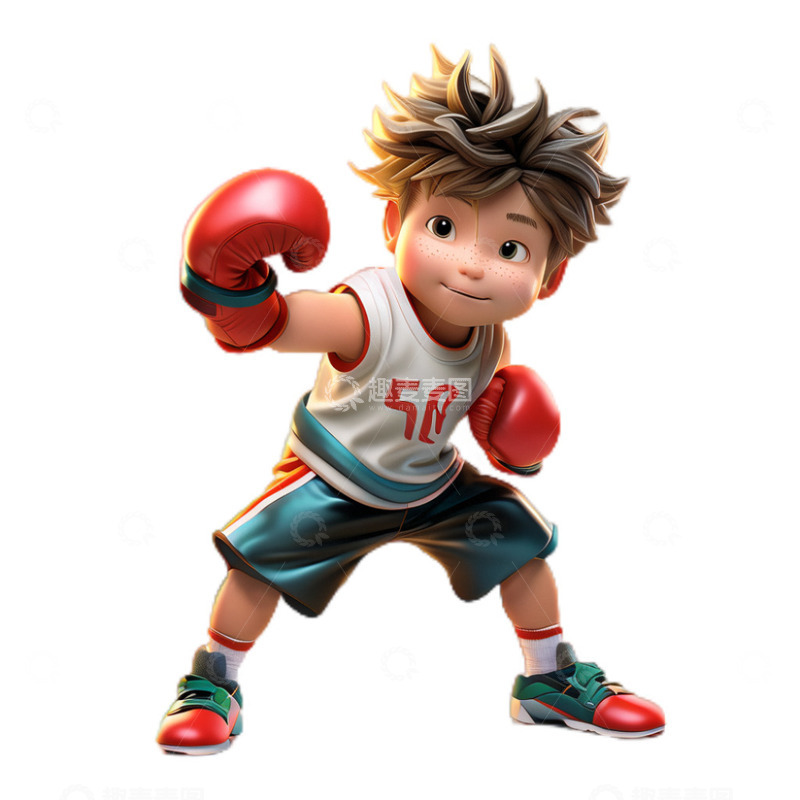 高清大图下载【趣麦麦图】3D立体卡通小男孩拳击运动