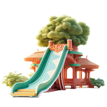 3D立体卡通儿童滑梯娱乐青色
