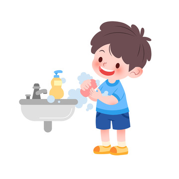 矢量插画卫生健康香皂洗手的男孩
