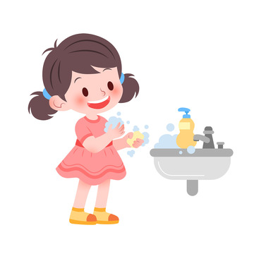 矢量插画卫生健康香皂洗手的女孩