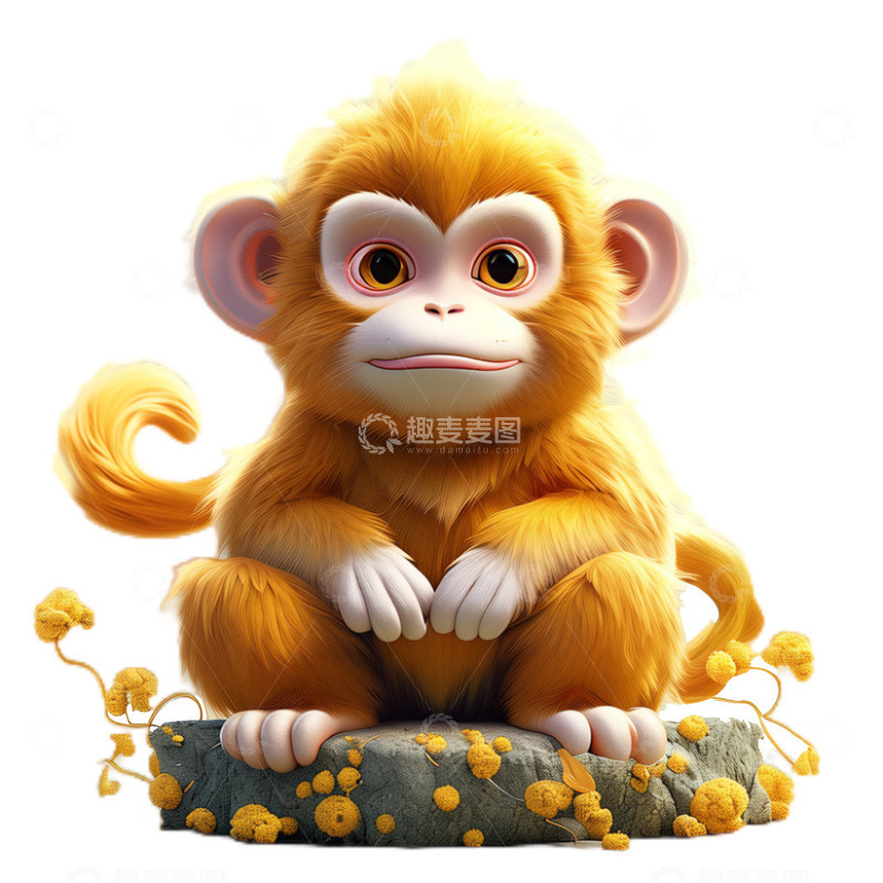 高清大图下载【趣麦麦图】3D立体卡通金丝猴动物可爱