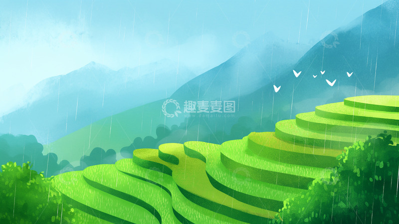 高清大图下载【趣麦麦图】插画风格梯田背景素材
