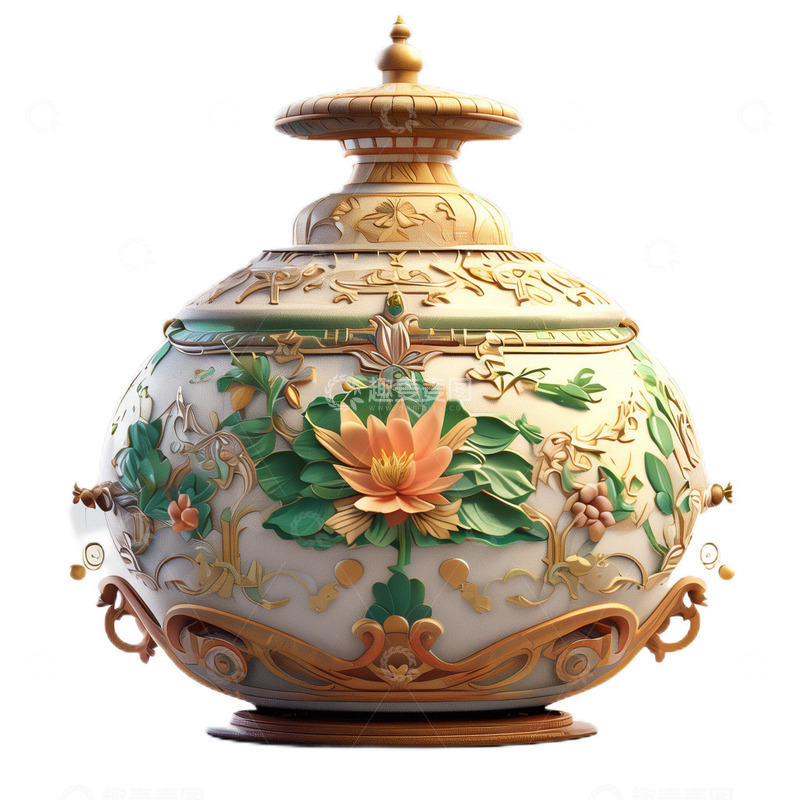 高清大图下载【趣麦麦图】3D立体卡通香炉欧式复古荷花