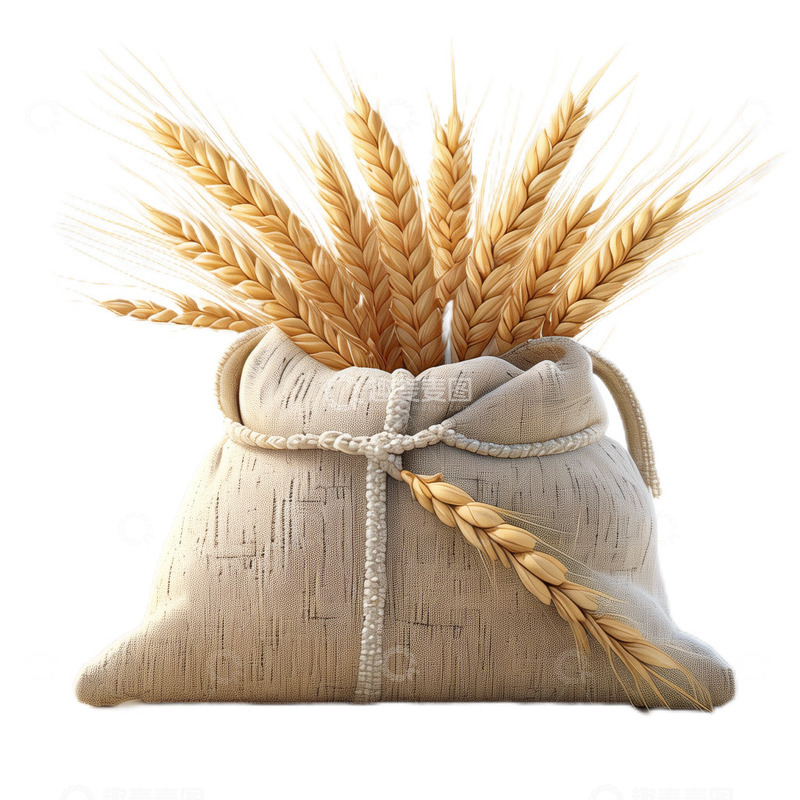 高清大图下载【趣麦麦图】3D立体卡通粮食麻袋米农作物
