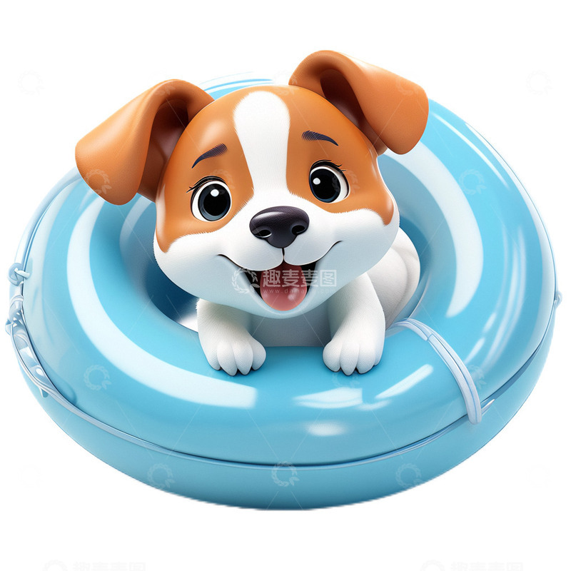 高清大图下载【趣麦麦图】3D立体卡通游泳圈小狗夏日可爱蓝色