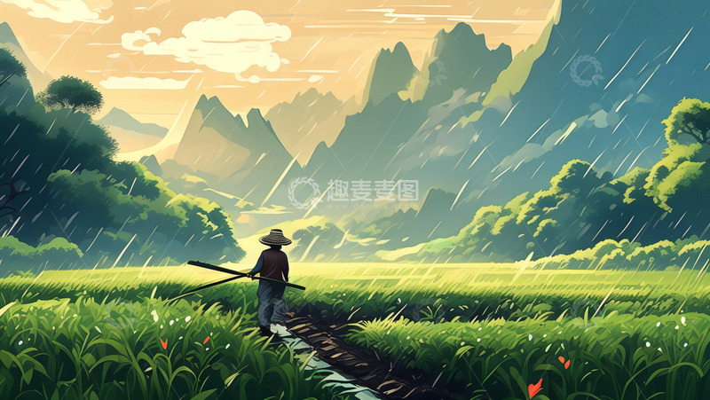高清大图下载【趣麦麦图】农耕插画谷雨时节