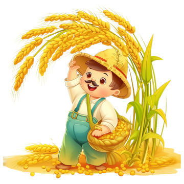 可爱农夫丰收场景插画素材