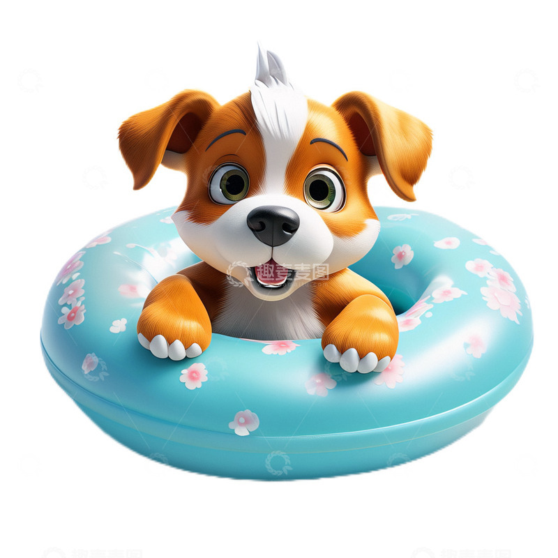 高清大图下载【趣麦麦图】3D立体卡通游泳圈小狗可爱蓝色