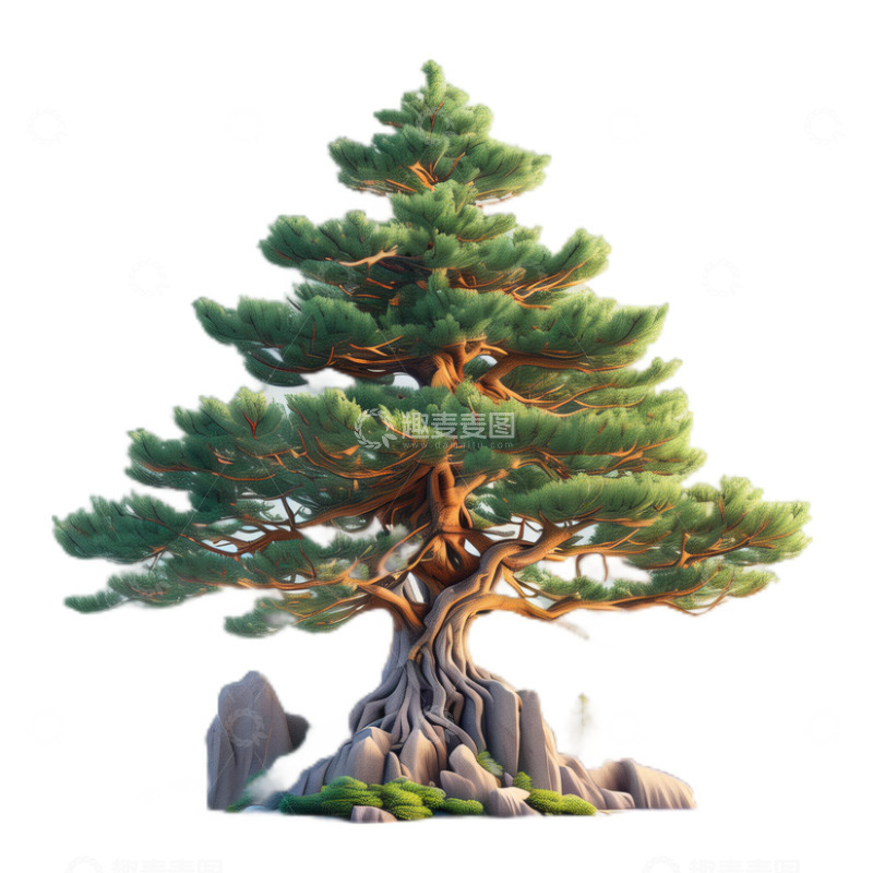高清大图下载【趣麦麦图】3D立体卡通松树植物绿色