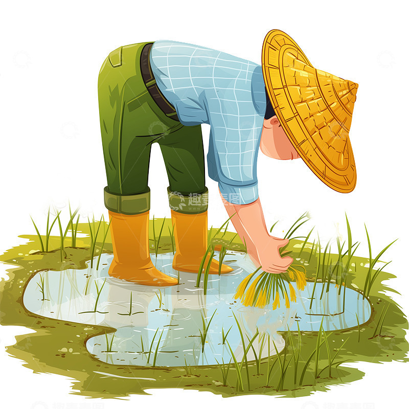 高清大图下载【趣麦麦图】农民耕种插秧插画素材