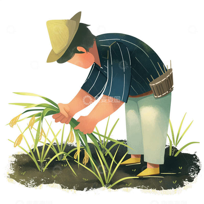 高清大图下载【趣麦麦图】农民春耕卡通插画素材