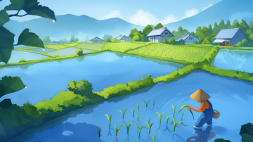 插秧农民插画背景素材