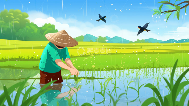 高清大图下载【趣麦麦图】谷雨节气春耕插画素材