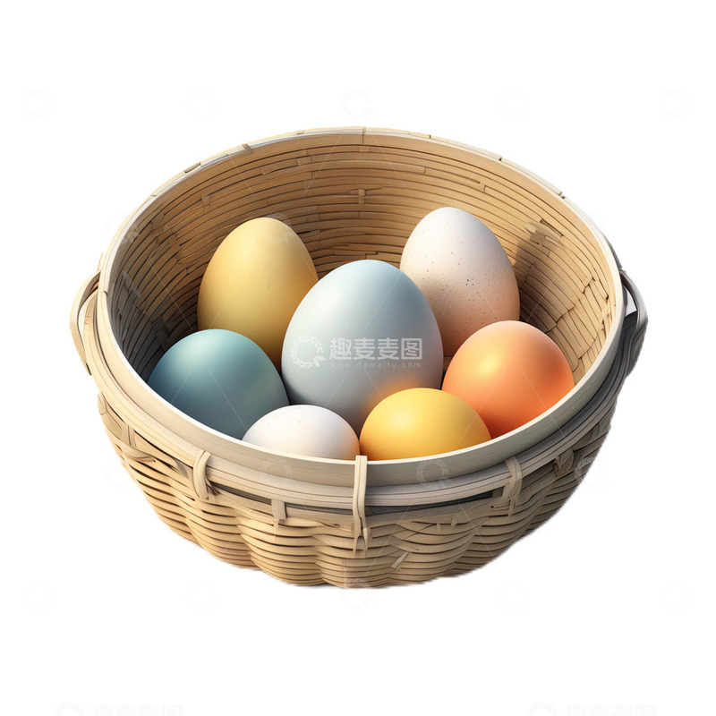 高清大图下载【趣麦麦图】3D立体卡通蛋篮子金蛋藤编