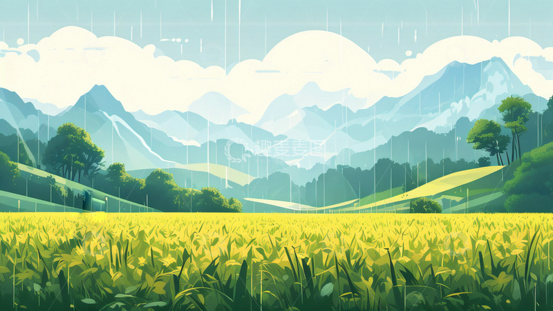 高清大图下载【趣麦麦图】谷雨时节田地插画