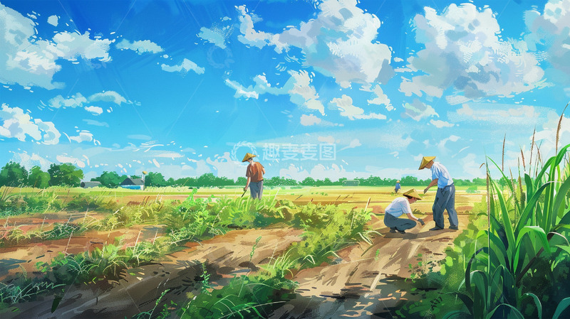 高清大图下载【趣麦麦图】农民种地插画背景