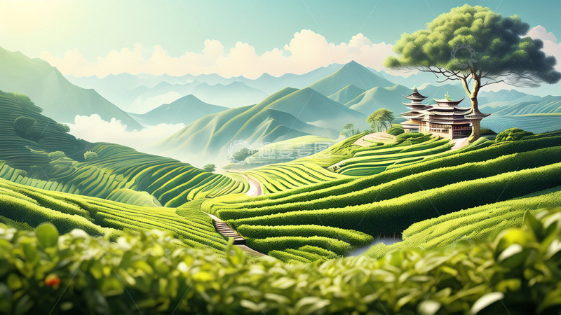 高清大图下载【趣麦麦图】春茶田园风光