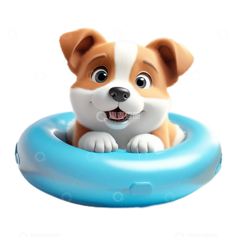 高清大图下载【趣麦麦图】3D立体卡通游泳圈小狗夏日可爱
