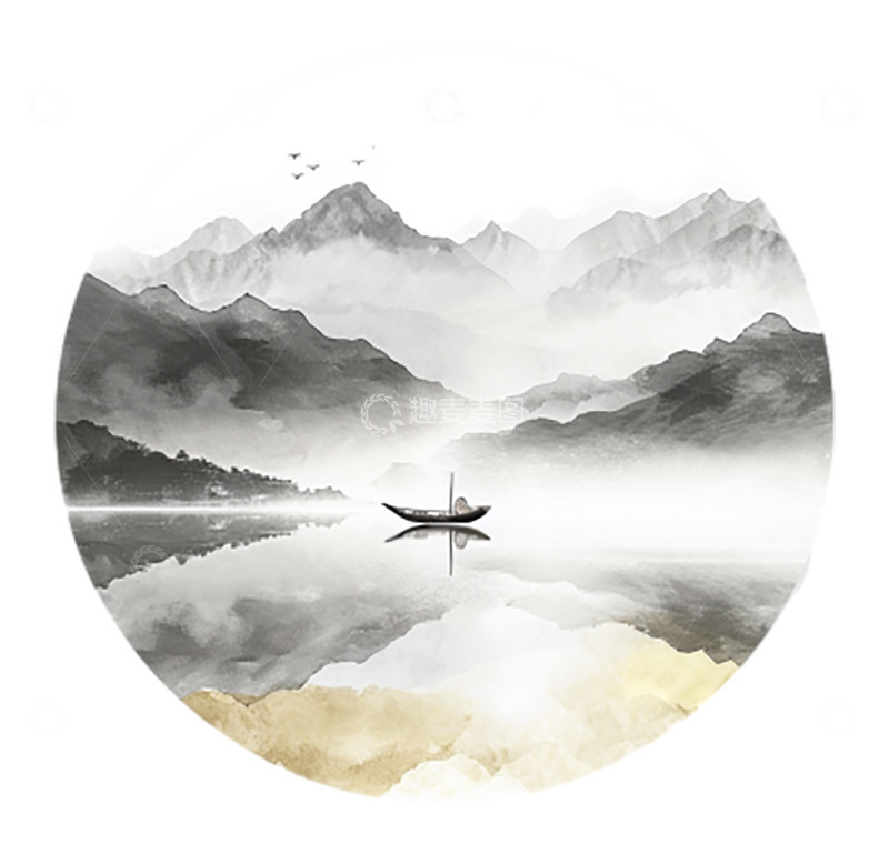 高清大图下载【趣麦麦图】圆形远山风景剪影