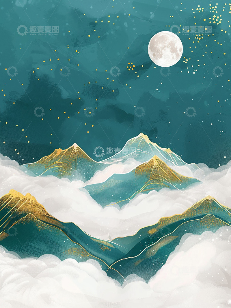 远山国潮鎏金背景