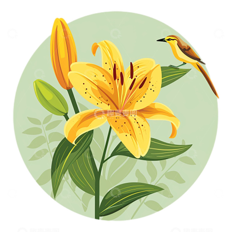高清大图下载【趣麦麦图】圆形扁平花鸟画