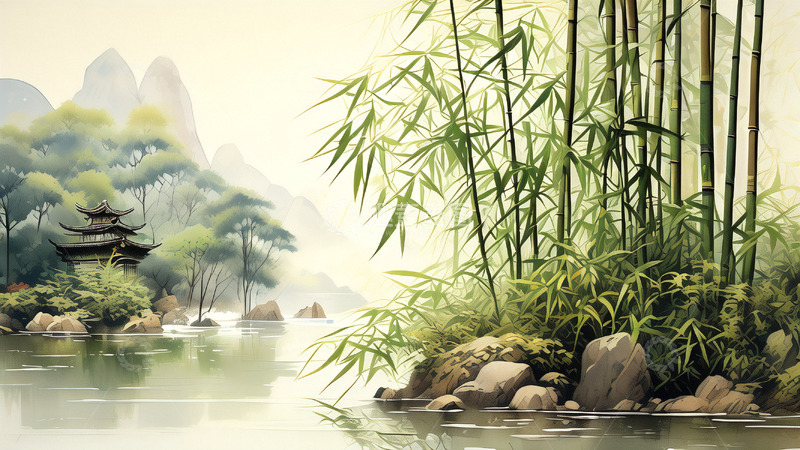 高清大图下载【趣麦麦图】水墨竹展板背景