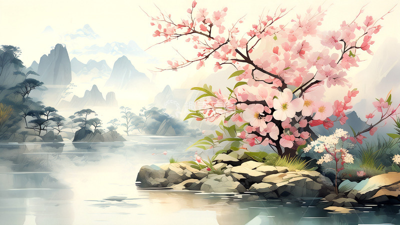 高清大图下载【趣麦麦图】梅花水墨国风展板背景