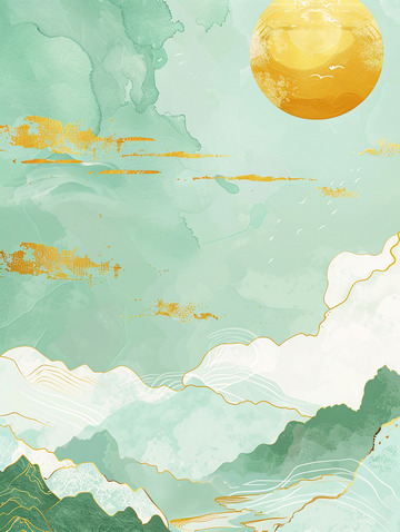 国风青色山峰烫金背景