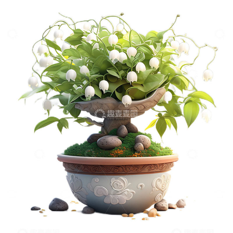 高清大图下载【趣麦麦图】3D立体卡通铃兰盆栽植物花朵