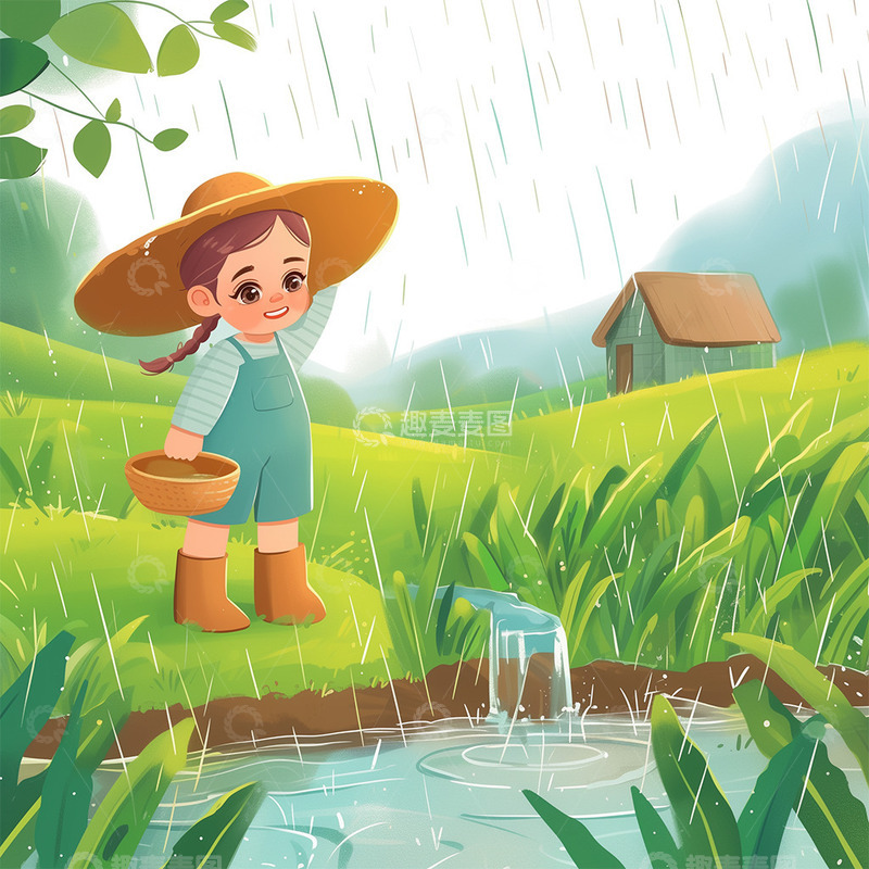 高清大图下载【趣麦麦图】谷雨可爱卡通人物素材