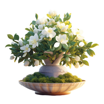 3D立体卡通栀子花盆栽植物