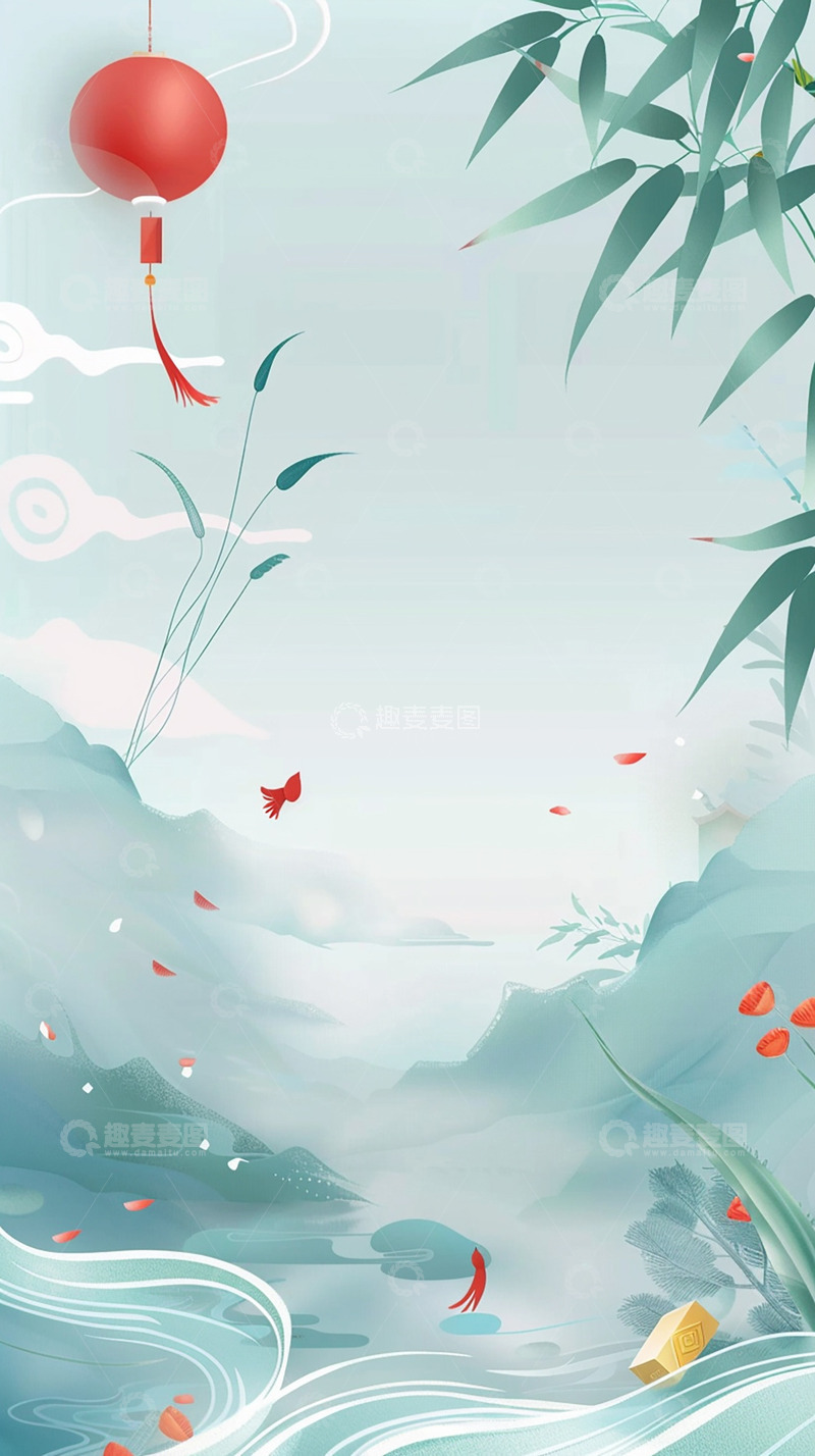 高清大图下载【趣麦麦图】灯笼国风竹子背景