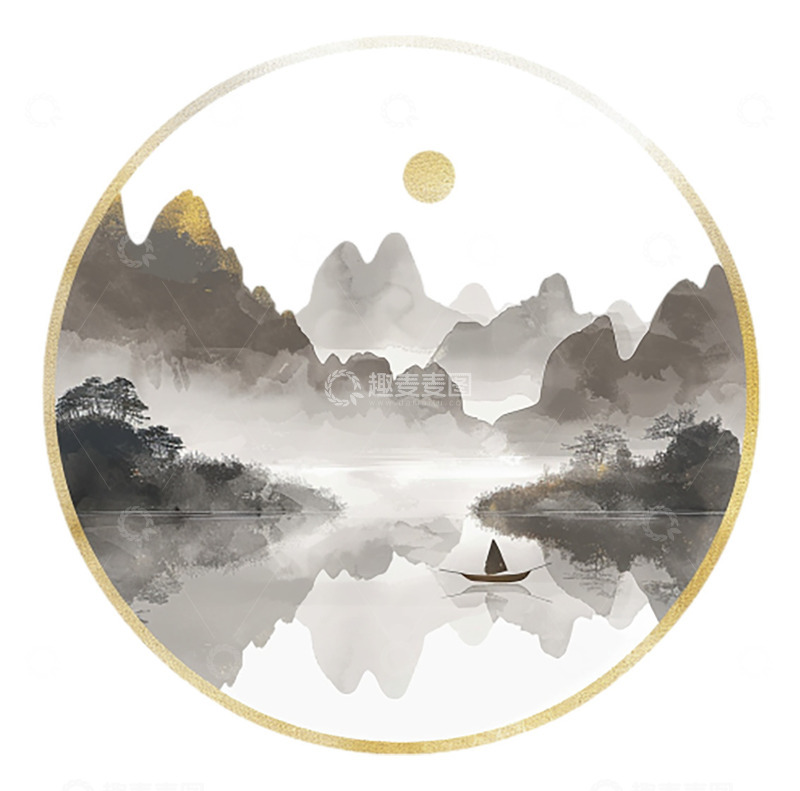 高清大图下载【趣麦麦图】圆形镂空远山风景