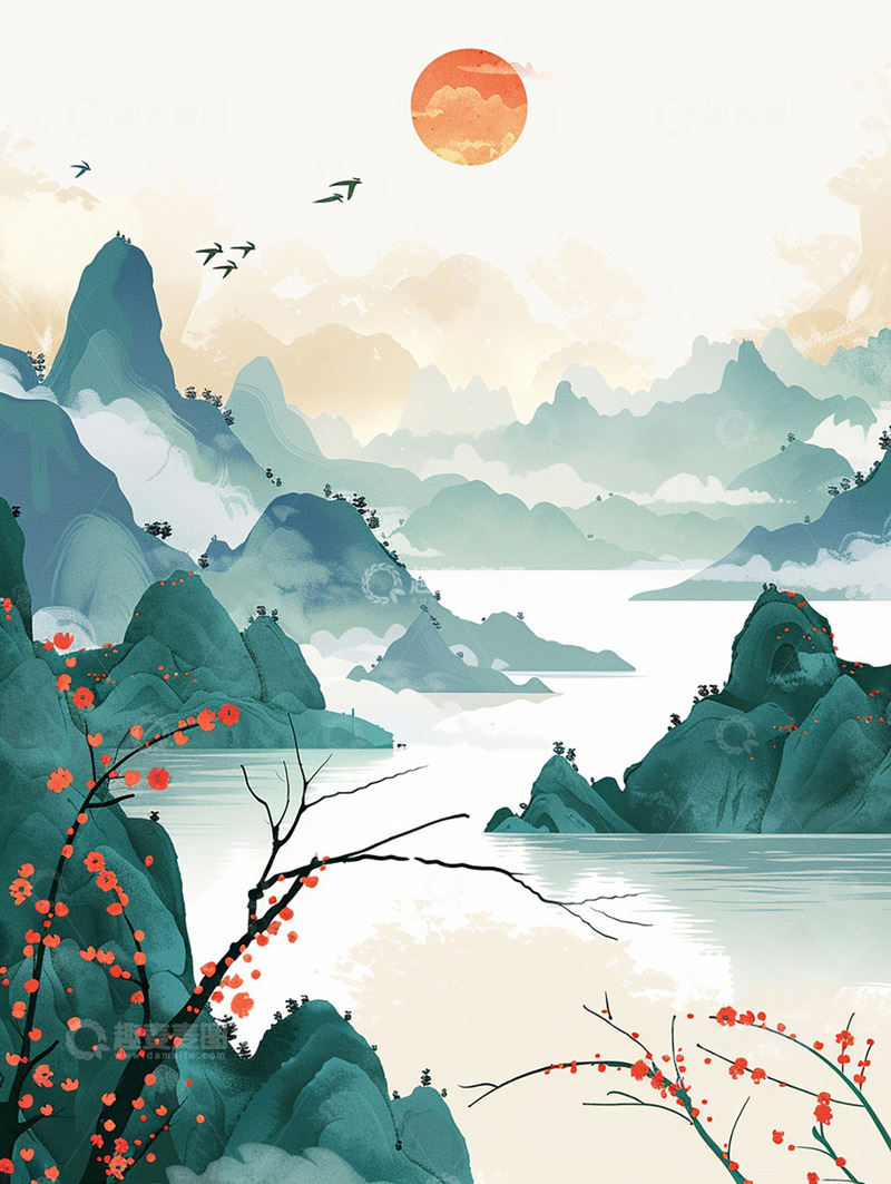 高清大图下载【趣麦麦图】国风山水纹理风景