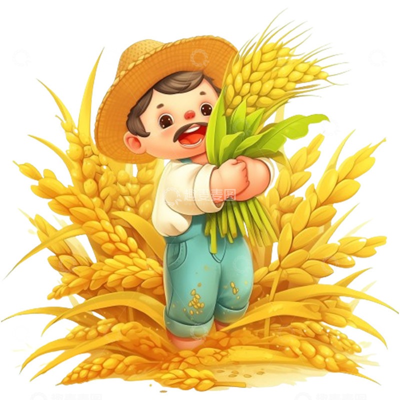 高清大图下载【趣麦麦图】卡通可爱农民丰收场景素材