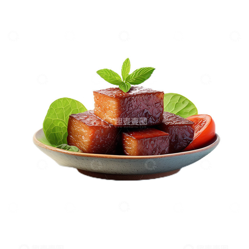 高清大图下载【趣麦麦图】3D立体卡通红烧肉食物中餐