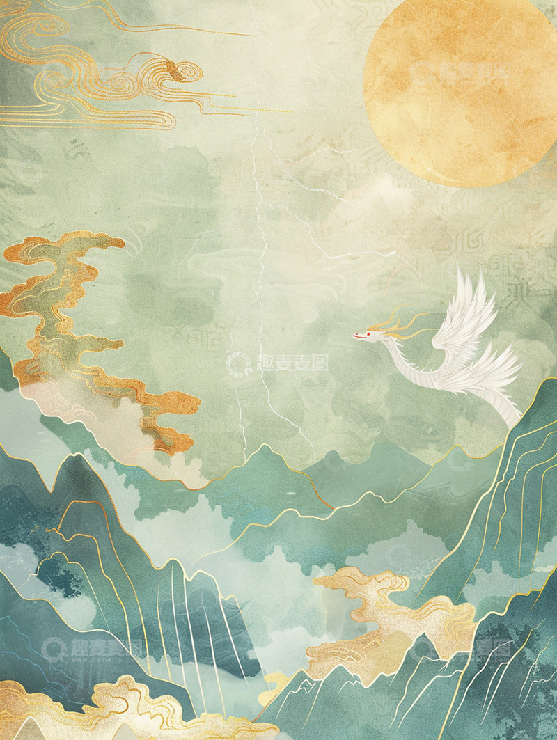 高清大图下载【趣麦麦图】国风仙鹤背景