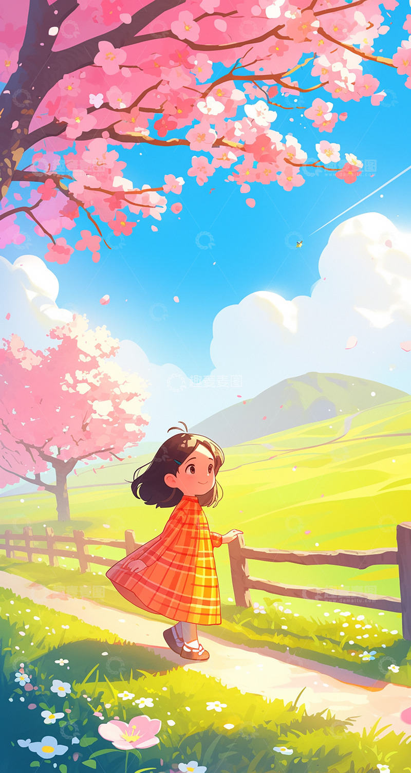 高清大图下载【趣麦麦图】樱花树下的女孩
