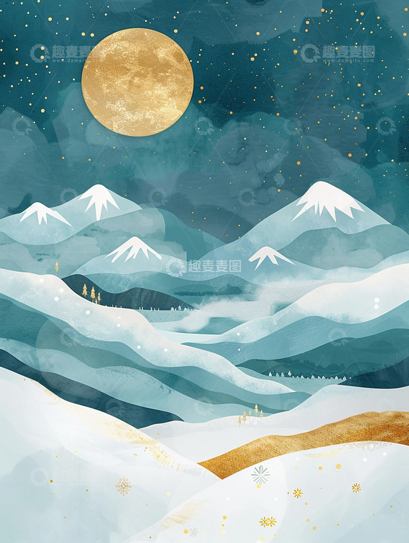 高清大图下载【趣麦麦图】国潮远山纹理背景