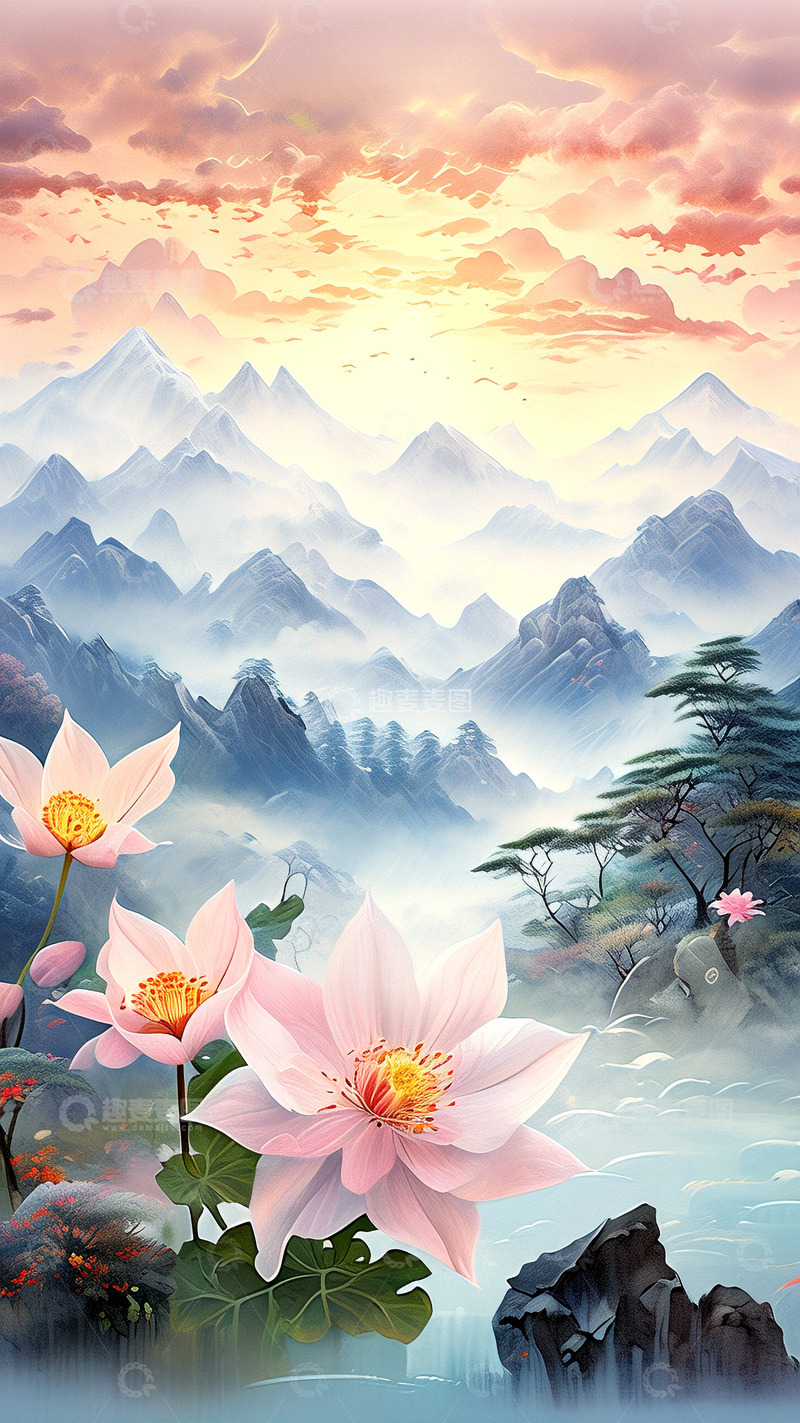 高清大图下载【趣麦麦图】水墨风景展板背景