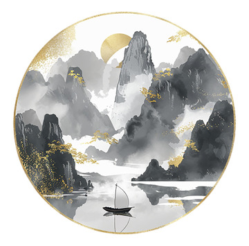 圆形鎏金山水画